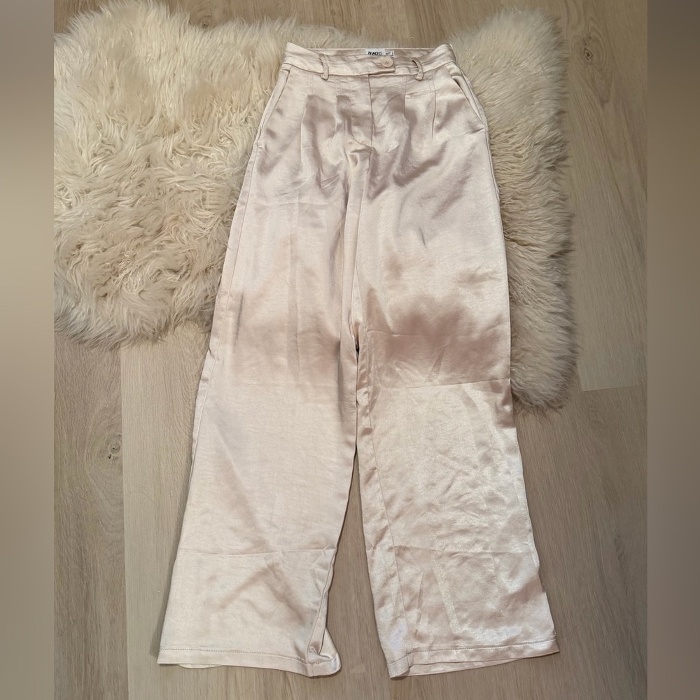 Princess Polly Satin Champagne Wide Leg Pants